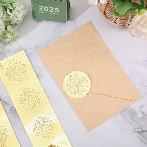 CHGCRAFT 100Pcs Baroque Pattern Gold Foil Embossed Stickers - Self Adhesive Gold Foil Embossed Certificate Seals for Envelope Invitation Letter