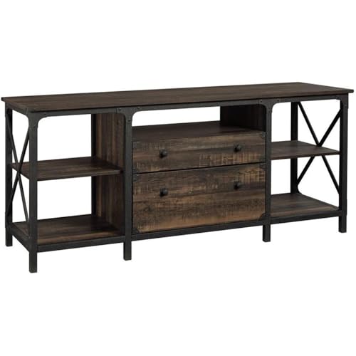 Sauder Steel River Industrial Storage Credenza with Drawers, Carbon Oak Finish