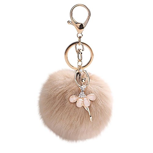 BZLine 8CM Mignon Danse Ange Porte-clés, Fluffy Pom Bag Pendentif- Femmes Porte-clés Porte Pompons Porte-clés (Kaki)