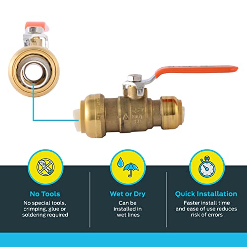Image of SharkBite 1 x 3 /4 in PTC Reducing Ball Valve, Push-to-Connect Brass Water Shut-Off Plumbing Fitting, 22993LF