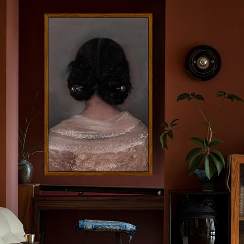 crmotu Vintage Framed Wall Art, Woman Back Portrait Canvas Painting, Elegant Lady Retro Artwork Prints, Classical Aesthetic Pictures Wall Decor Living Room Bedroom Bathroom Home Office 16x24in