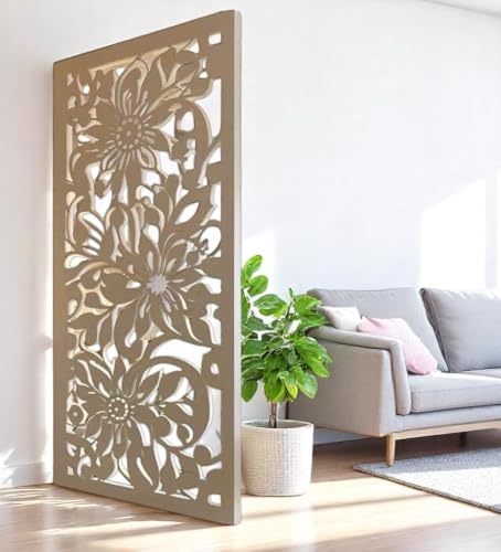 Image of Australian Handicrafts- Hand Carved Wooden Room Divider & Partition Panel Decorative Room Separator with Open Shelf Divider for Living Room Kitchen & Office,