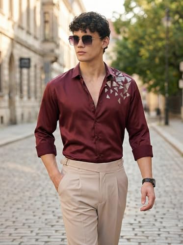 Image of IndoPrimo Men's Stylish Satin Shirt for Party, Formal, Daily and Casual Wear Full Sleeve Shirt for Mens - Trio