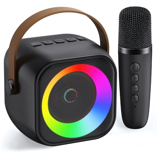 Karaoke Machine, Portable Bluetooth Karaoke Speaker with Wireless Microphones and Party Lights for Kids and Adults, Birthday Gifts for Girls Boys Family Home Party（Black）