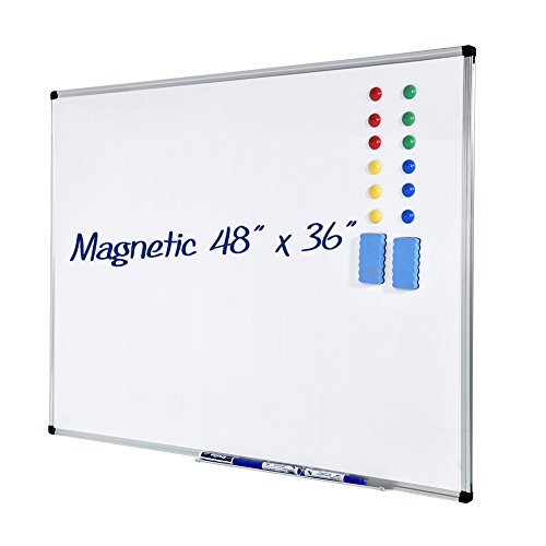Magnetic Dry Erase Board 36x48 Inch Whiteboard with Aluminum Frame Smooth Melamine Surface for Office Home Use Includes Pen Tray Magnets and Erasers