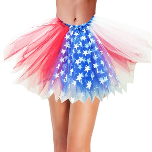 DMLBC Red White Blue Star Tutu Skirt for Women American Flag Skirt Adult USA Patriotic Tutu Costume Party Accessories