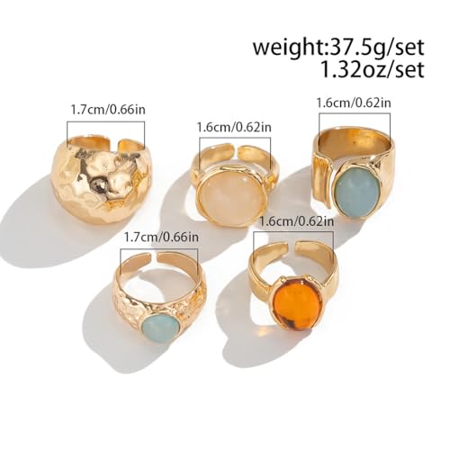 Gold Rings for Women Non Tarnish Unique Chunky Gem Stone Stackable Knuckle Ring Set Vintage Funky Stack Open Jewelry Rave Rock Accessories Pack3