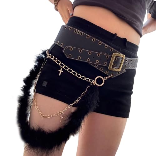 Ceinture punk réglable en cuir PU pour ajuster une tenue large