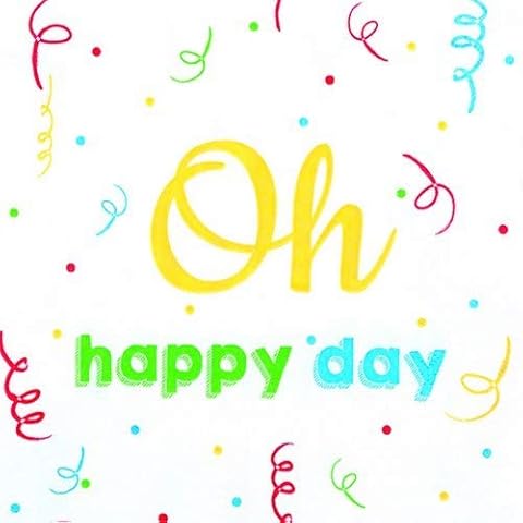 20 Napkins Oh Happy Day Table Decoration with Confetti for Birthdays, Back to School, Anniversary and Any Other Celebration 33 x 33 cm Cover