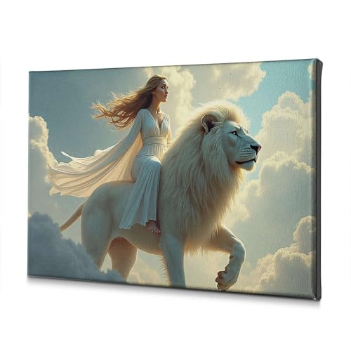 Tableau lion blanc à travers les nuages pour grand calme