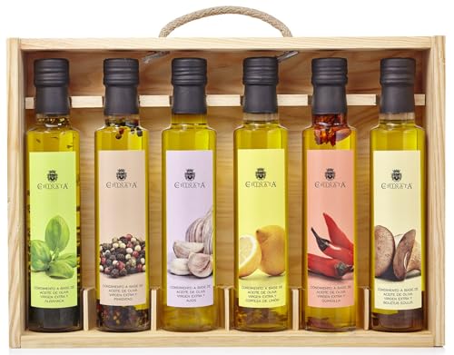La Chinata Estuche 6 Condimentos con AOVE | Selección de Aceites de Oliva Virgen Extra Aromatizados (Ajo, Limón, Guindilla, Albahaca, Boletus y Pimienta) | Pack Gourmet | Regalos | 6x250ml