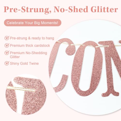 Image of Congratulations Banner, Graduation Party Decor | Rose Gold Glitter Congrats Sign for Retirement, Wedding, Job Promotion Party Decorations, Pre-strung