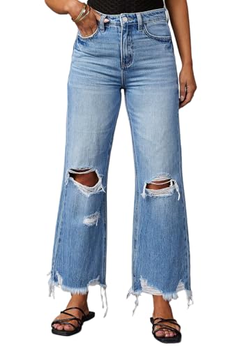 CHARTOU Ripped Flare Jeans for Women High Waisted Bell Bottom Wide Leg Cropped Jeans Distressed Baggy Pants