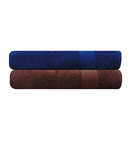 AkinPremium Multicolor Cotton Bath Towels Set of 2 Piece | 500GSM | Length = 55 inch, Width = 28 inch | (Blue, Brown)