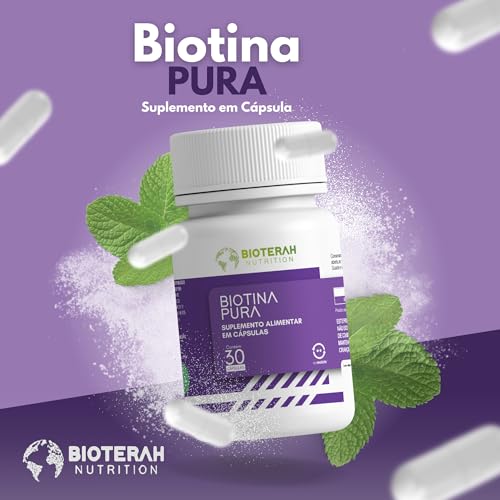 Biotina Pura 30 Cápsulas BIOTERAH Suplemento Para Cabelos Unhas Pele Macia