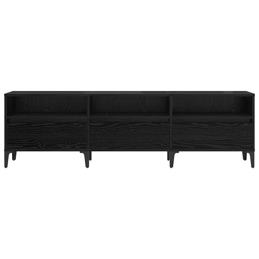 Mobile TV con cassetti, effetto rovere nero, 150 x 30 x 45 cm, in legno, gambe in ferro, design moderno