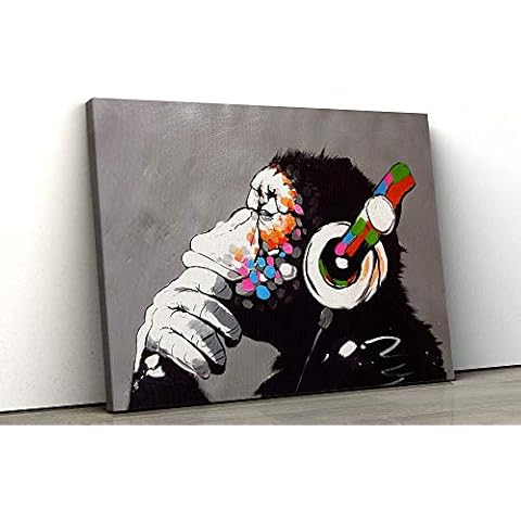 52 North Banksy DJ Monkey Canvas famous Wall Art Print Various Sizes (A3 (16x12inch)) Cover