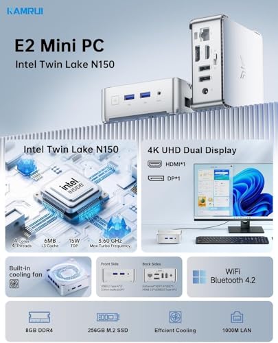 Image of KAMRUI Essenx E2 N150 Mini PC, 8GB DDR4 256GB SSD Mini Computers
