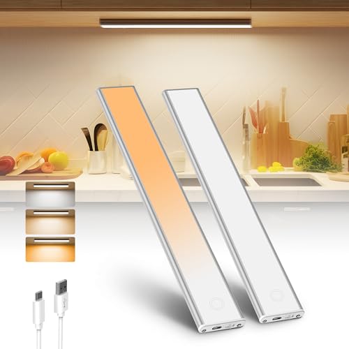 Macchiatto Schrankbeleuchtung LED 30cm, 2er Pack Unterbauleuchte Küche mit Bewegungsmelder, 1500 mAh Magnetisch & USB-Ladung, Dimmbare Vollflächenbeleuchtung für Schränke, Flur, Treppen