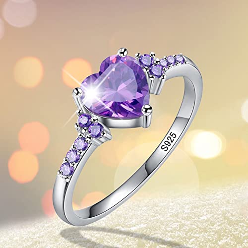 925 Sterling Silver Heart Ring for Women, Heart Band Dainty Engagement Ring Promise Wedding Rings Jewelry (Purple Heart, 8)4