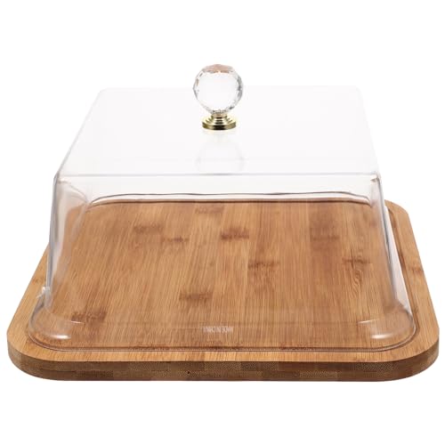 Holidyoyo Bandeja para Pasteles con Tapa AcríLica Transparente Y Soporte De Madera 10.43X10.43X4.72In Plato para ExhibicióN Y ConservacióN De Postres En Hogar Y Pastelerías