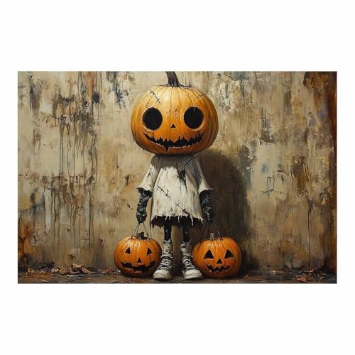Toile Halloween orange TERUEA impression artistique haute définition citrouille effrayante
