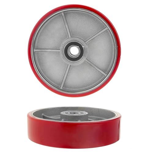 2 ruedas de poliuretano 180 x 50 mm, eje rojo, eje de 20 mm de diámetro, incluye rodamiento de bolas para transpaleta