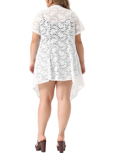 Image of Agnes Orinda Plus Size Lace Crochet Cardigan for Women Open Front Short Sleeves Sheer Cover Up Jacket