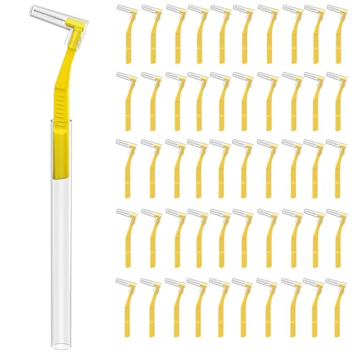 Image of Fremouth 50 Count Angle Interdental Brushes with Extended Handle for Braces, Wide(1.0mm, L- Shaped Interproximal Floss for Dental Plaque Removal Health