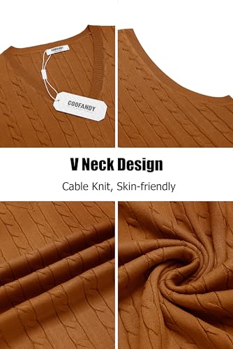 Image of COOFANDY Men's Sweater Vest Cable Knitted V Neck Slim Fit Sleeveless Pullover Sweater