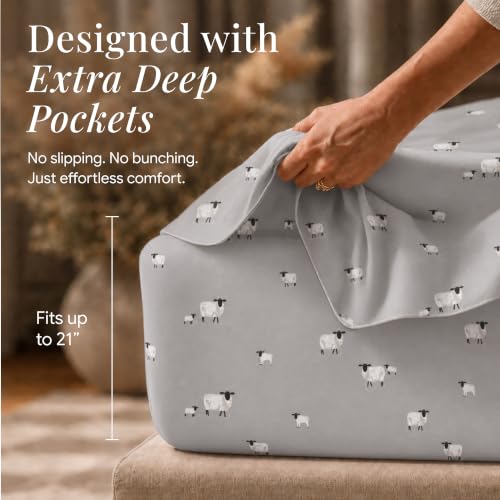 Tribeca Living Ultra Soft Turkish Cotton Flannel Queen Sheet Set with Extra Deep Pocket, 100% Cotton Flannel Sheets 4 Piece Set, Sheep 170-GSM - Image 2
