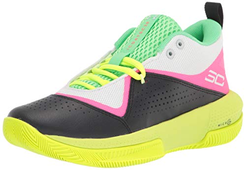 Under Armour Kids' Grade School Steph Curry 3ZER0 IV Basketball Shoe, White (102)/Yellow, 4