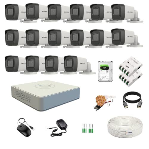 Image of HIKVISION 16 Channel DVR with 5MP 16 Bullet Cameras with Audio Recording (Day /Night Vision) + 4TB HDD + Cable Roll (1+3) 8 CH Power Supply 2 Nos + BNC & DC Full Combo Kit