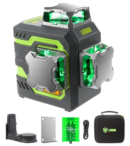 LasGoo LG-3DM Niveau laser à faisceau vert, laser à croix laser 3x360° pour la construction et l'accrochage d'images, batterie rechargeable 5200mAh, câble Type-C, support magnétique pivotant inclus