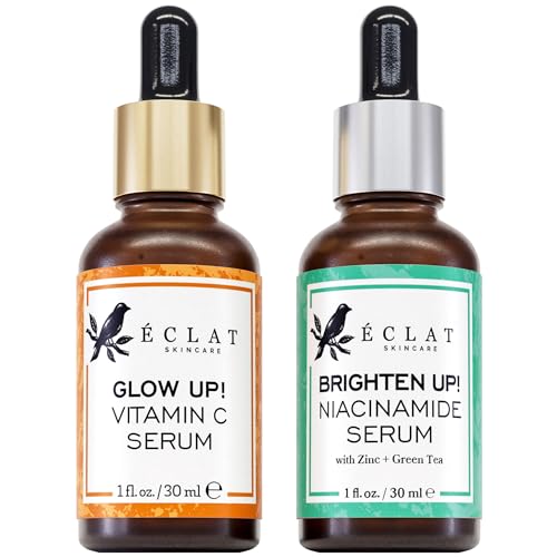 Eclat Skincare Vitamin C Serum + Clarifying Niacinamide Serum Bundle – Brightening, Hydrating & Anti Aging Duo – Dark Spot Reduction, Pore Minimizer & Skin Radiance – 1 Fl Oz Each