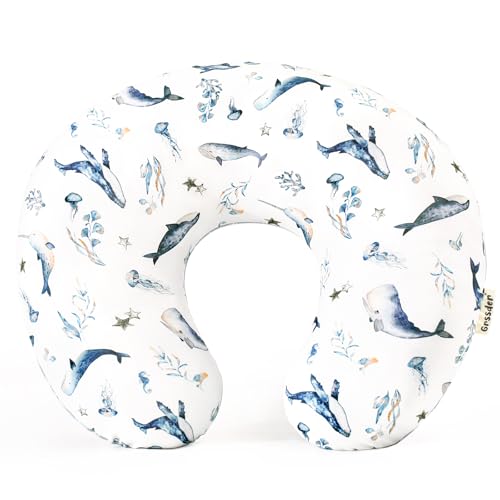 Image of GRSSDER Reversible Nursing Pillow Cover, Ultra Soft Stretchy Minky Removable Nursing Covers Fitted for Breastfeeding Pillows Snug and Safe, Sea Fish