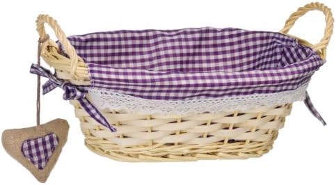 Premier Housewares Picnic Basket Bread Basket Wicker Basket Oval Hamper Baskets For Gifts Lining Woven Basket Purple H14x W27x D19