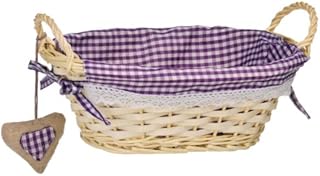 Premier Housewares Picnic Basket Bread Basket Wicker Basket Oval Hamper Baskets For Gifts Lining Woven Basket Purple H14x W27x D19