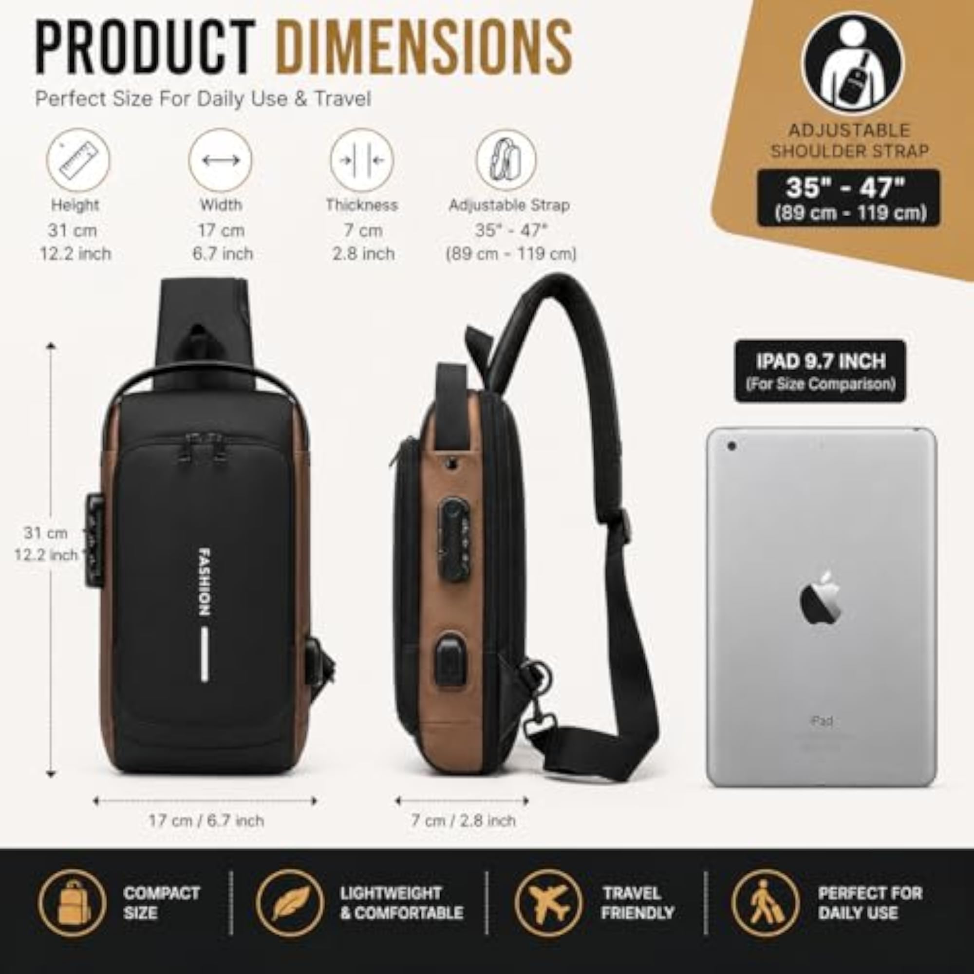 Stylish Anti-Theft Sling Bag with USB Charging Port