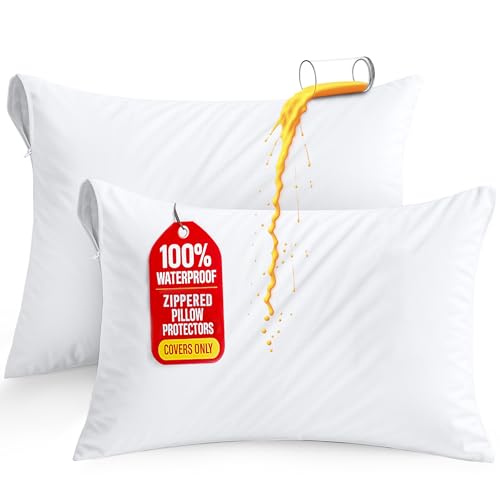 Utopia Bedding Set of 2 Waterproof Pillow Protectors with Zipper...
