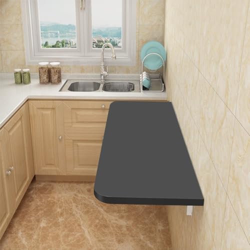 Mesa de pared abatible, mesa de cocina plegable, mesa de comedor para casa, cocina, oficina de ordenador flotante de MDF (60 x 30 x 1,6 cm), color negro