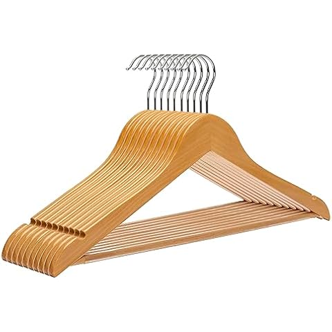Wooden Hangers 10 Pack, Non-Slip Wood Hangers with 360° Swivel Hook & Notches, Solid & Slim Coat Hangers for Shirt, Suit, Jacket, Dress, Natural-HL01N Cover