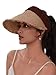 Empty top Straw hat Womens Sun Visor Hat Straw Sun Visors for Women Summer Packable Ponytail Beach Hats for Women Travel Khaki