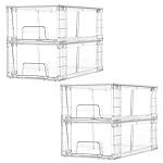 Vtopmart 4 Pack Stackable Storage Drawers,Clear Acrylic Drawer Organizers with Handles, Easily Assemble for Fridge, Bathroom,Kitchen Undersink,Cabinet,Pantry Organization and Storage