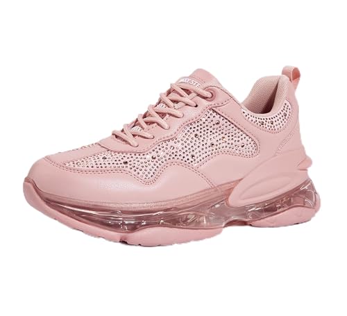 LUCKY STEP Women's Air Cushion Rhinestone Fashion Sneakers Chunky Rave Sparkly Casual Comfortable Walking Shoes