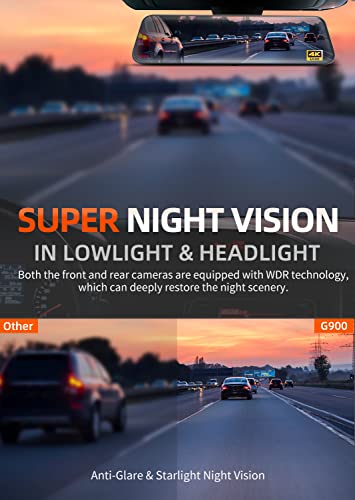 Wolfbox Rear View Mirror Camera:mirror Dash Cam Front And Rear 4K+2.5K For Car With 12" Full Touch Screen, Waterproof Backup Wdr Camera, Night Vision, G-Sensor, Parking Assist,Free 64Gb Card & Gps #TOP1