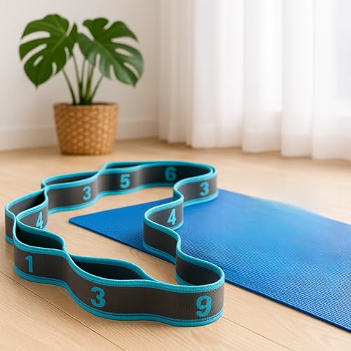 Stretching Strap with Numbered Loops for Flexibility Training, Yoga, Pilates & Physical Therapy – 115cm Polyester-Cotton Stretch Band for Mobility, Recovery, Injury Rehab & Deep Muscle Stretching