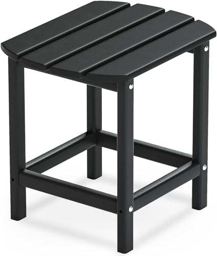 DAILYLIFE Outdoor Side Table, Adirondack Patio End Tables, Small Outdoor Coffee Table, HDPE Plastic End Table for Lawn, Garden, Beach, Pool, Balcony (Dark Black, Single Layer)