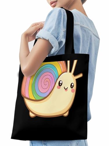 Canvas Tote Bag, Cartoon Rainbows Snails Aesthetic Canvas Tote Handbags for Women Shoulder Bag,3