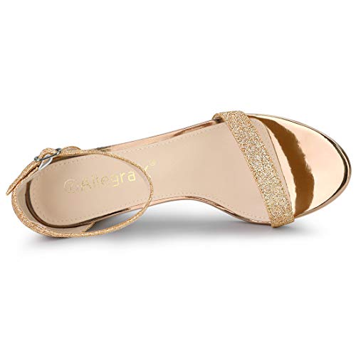 Allegra K Allegra K Women's Glitter Ankle Strap Chunky Heels Sandals Gold 8 M US